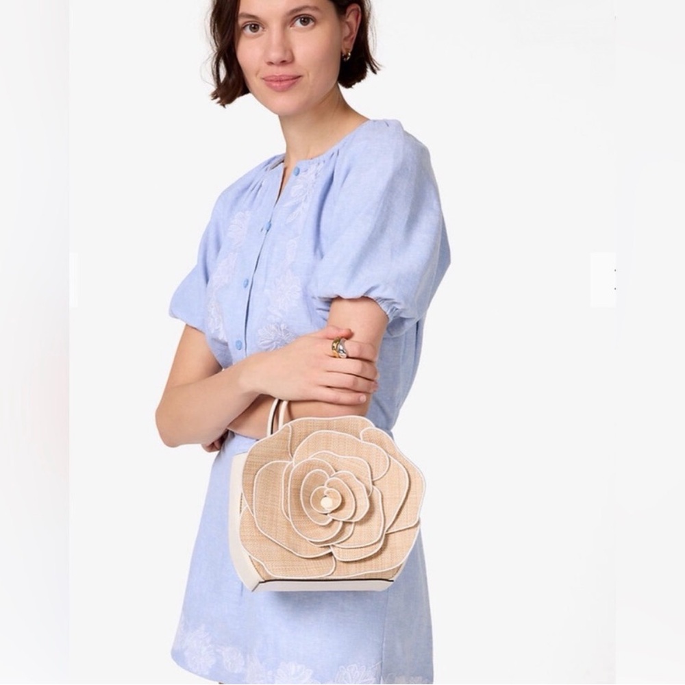 Kate Spade 3D Flora rose straw crossbody